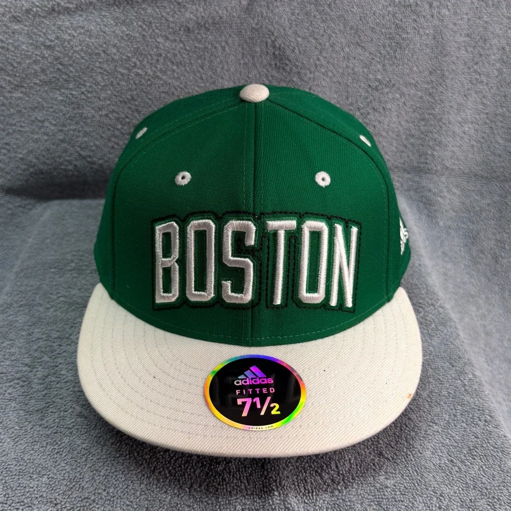 Boston Celtics Adidas Fitted Hat 7 1/2 Green Cream Flat Bill NBA Wool Cap